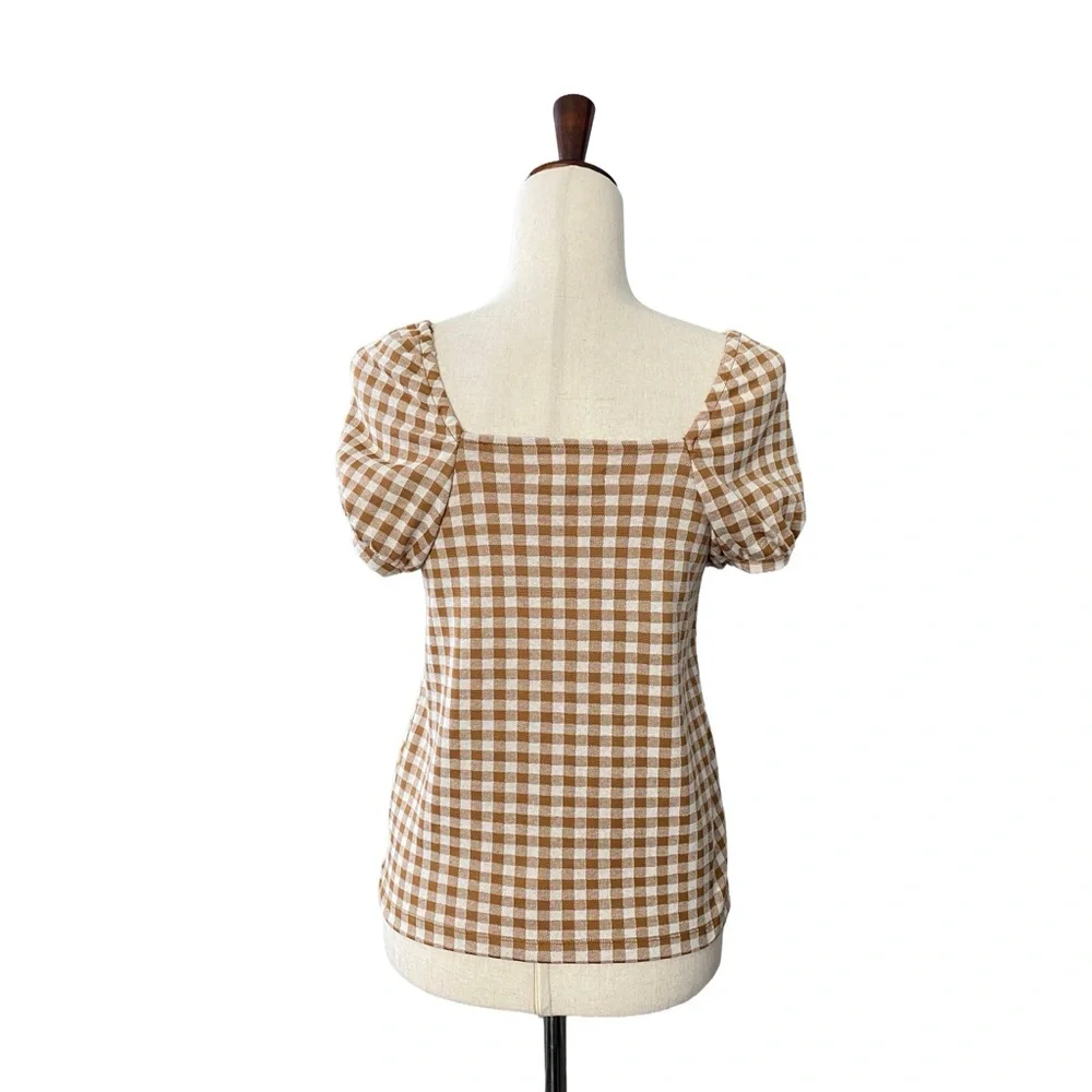 Madewell Gingham Jacquard Square-Neck Puff-Sleeve Top XXS